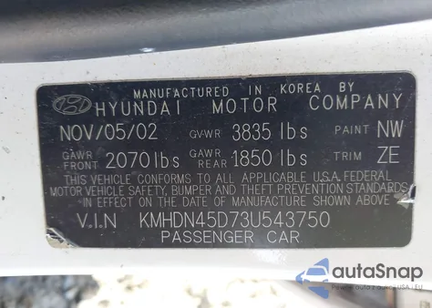 2003 Hyundai Elantra Gls/Gt из США, поврежденный, VIN KMHDN45D73U543750